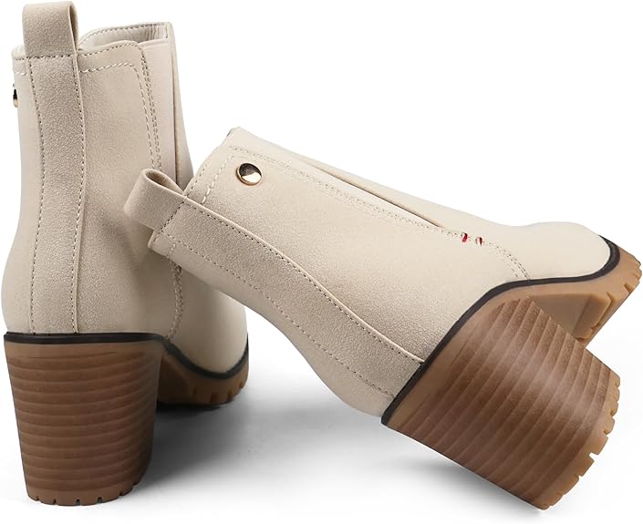 JABASIC Women Casual Ankle Booties Block Heel Slip On Chelsea Boots - Image 3