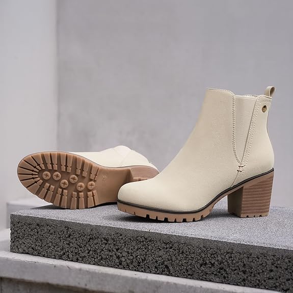 JABASIC Women Casual Ankle Booties Block Heel Slip On Chelsea Boots - Image 5